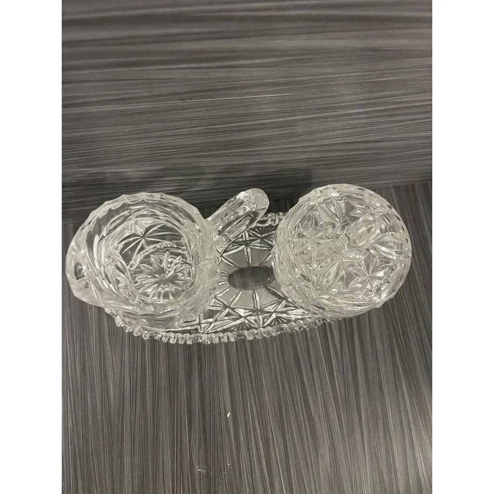 Vintage & Antique Crystal‎ Glass Sugar And Cream Glass, Serving Tray,